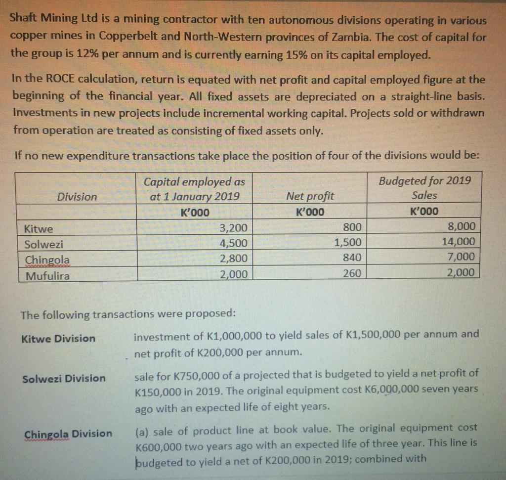  Shaft Mining Ltd is a mining contractor with ten autonomous divisions