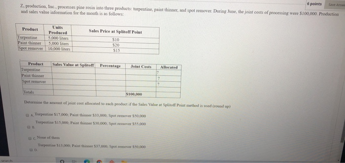  6 points Save An Z production, Inc., processes pine rosin into