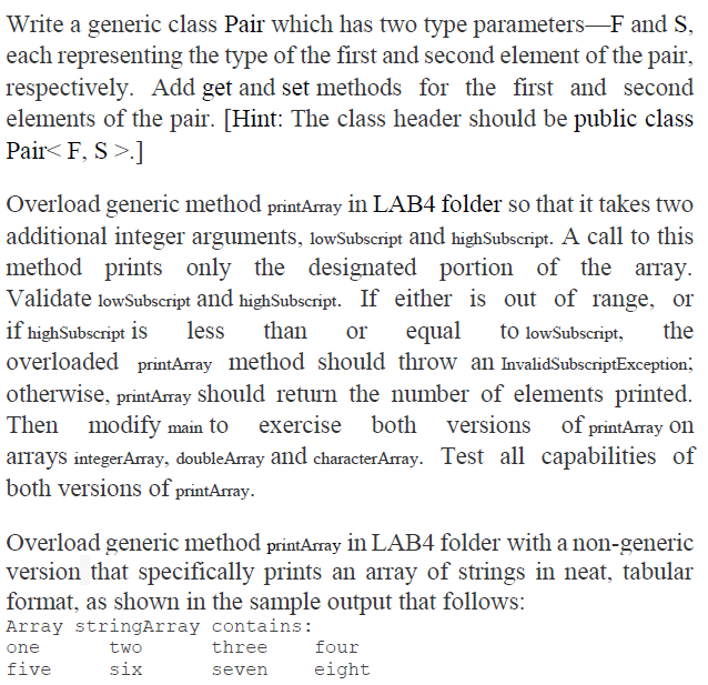 JAVA - JAVA - JAVA - JAVA Write a generic class Pair