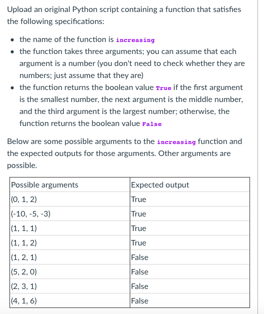  Upload an original Python script containing a function that satisfies the