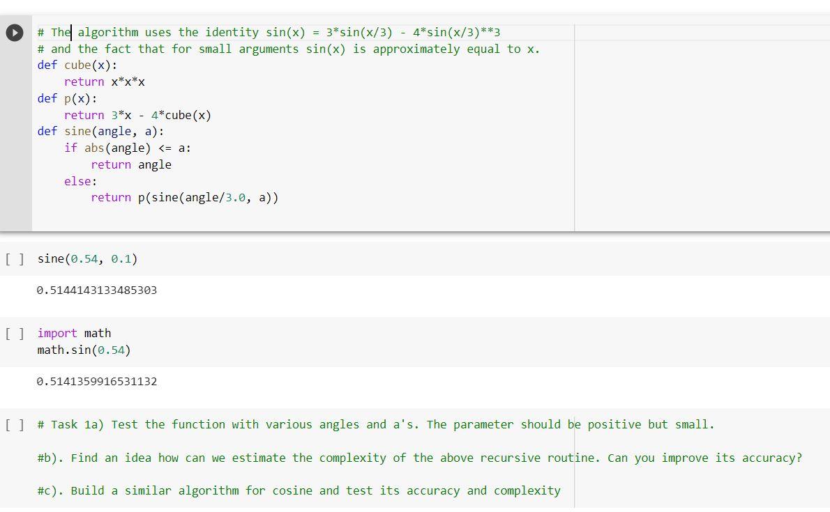 Algorithm and Complexity, Python # Task 1a) Test the function with various