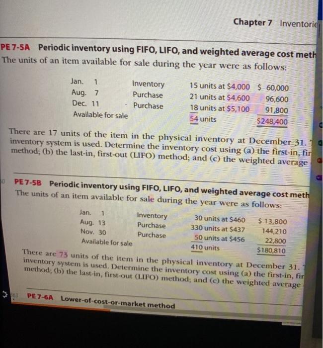 please i need answer with explean Chapter 7 Inventorie PE 7-5A Periodic