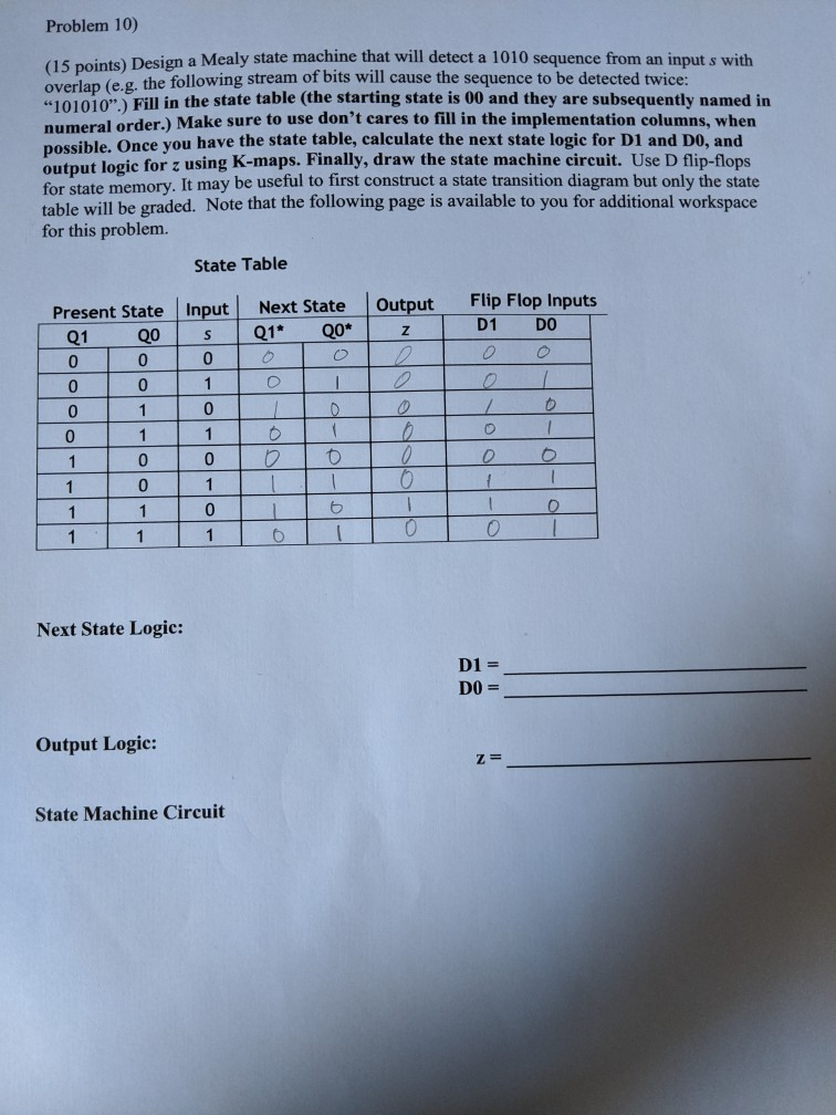  Design a Mealy state machine that will detect.... So I have