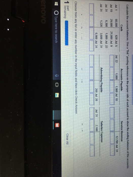  balances. Use a "Bal." posting reference on the proper side of