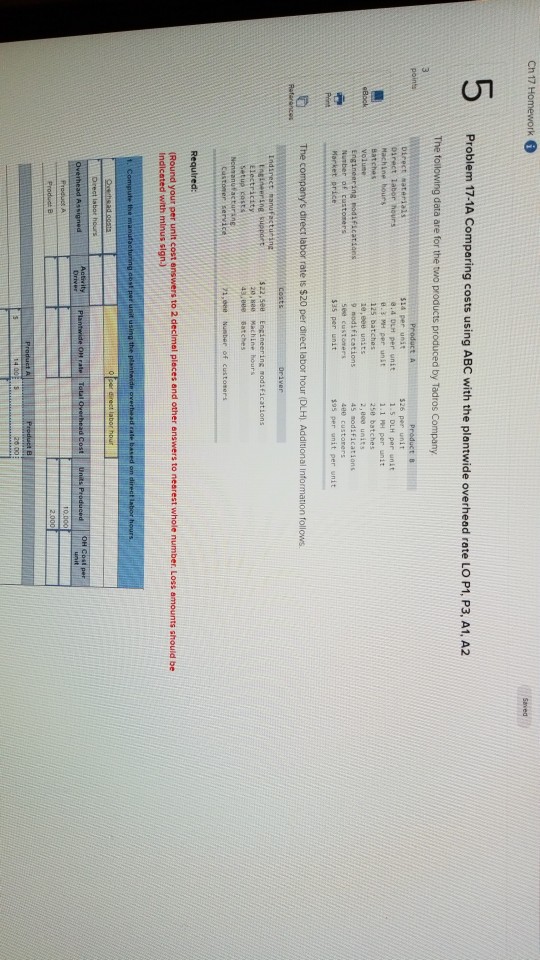 5 Problem 17-1A Comparing costs using ABC with the plantwide overhead