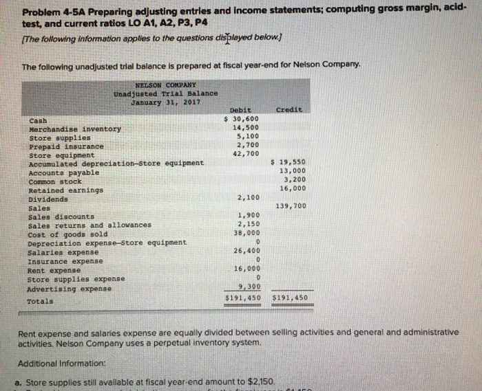  Problem 4-5A Preparing adjusting entries and income statements; computing gross margin,