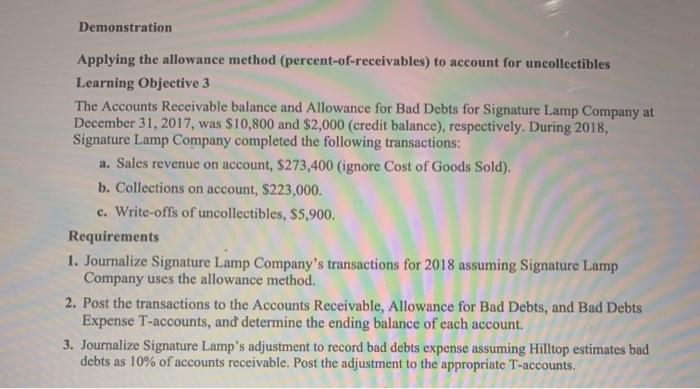 method (percent-of-receivables) to account for uncollectibles Learning Objective 3 At January 1,