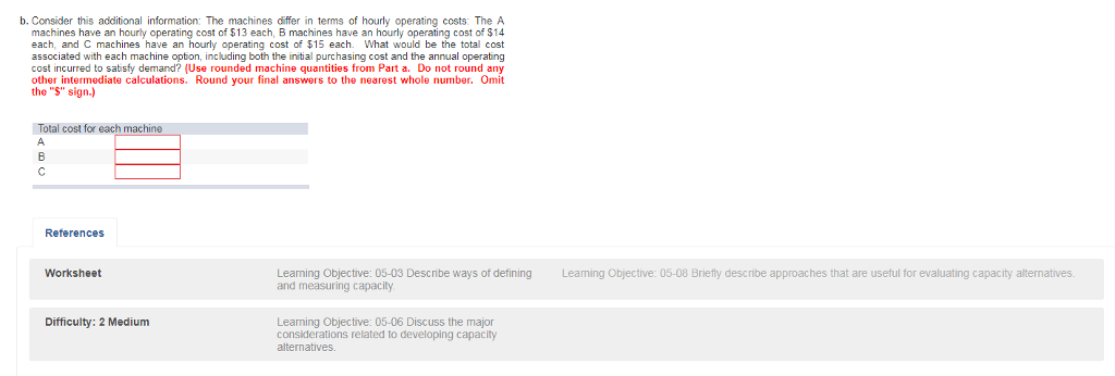 to buy, A, B, or C. Machine costs (per individual machine) are