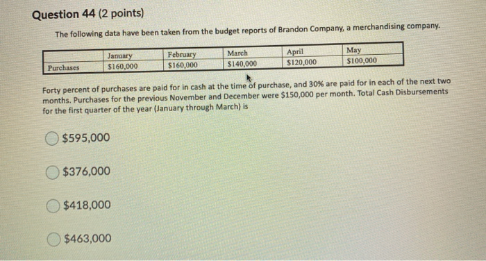  i need help with 41,42,43,44 Question 44 (2 points) The following