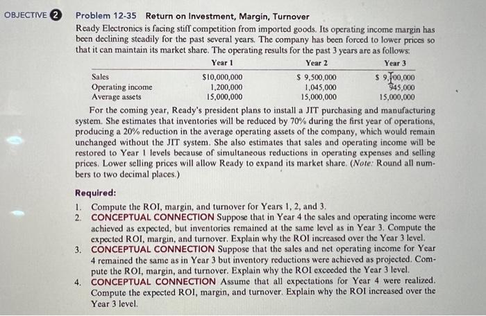 solve on excel please Problem 12-35 Return on Investment, Margin, Turnover Ready
