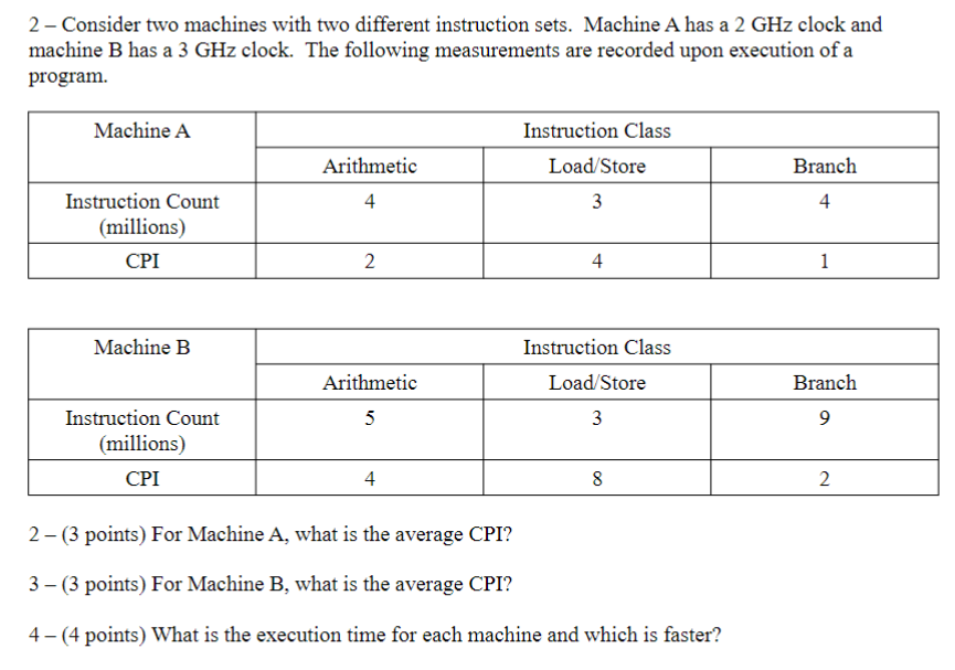  1. Consider two machines with two different instruction sets. Machine A
