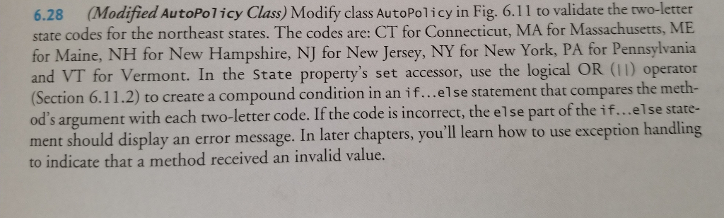 In Java 6.28 (Modified AutoPolicy Class) Modify class AutoPolicy in Fig.