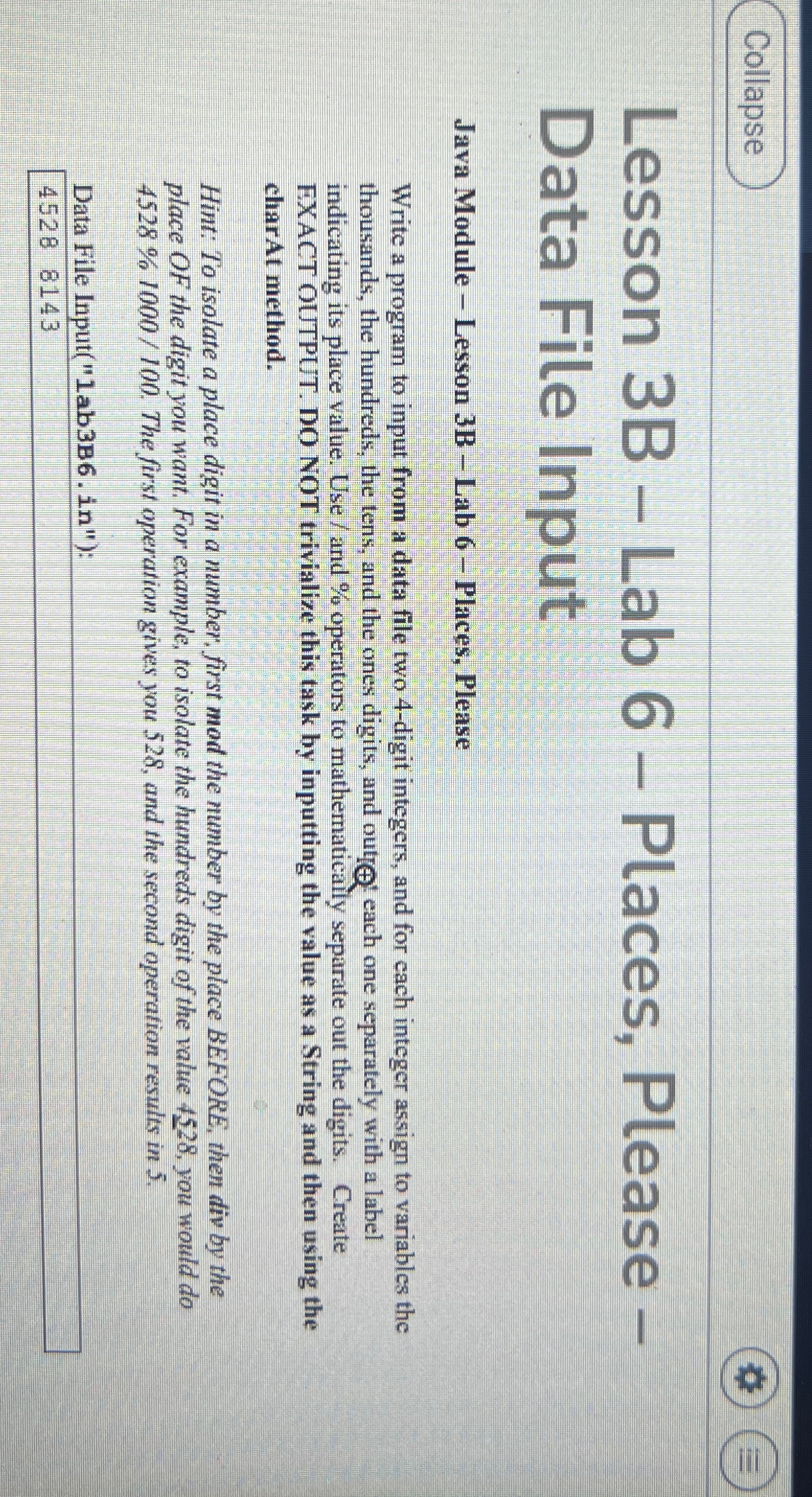  Collapse Lesson 3B- Lab 6- Places, Please Data File Input Java