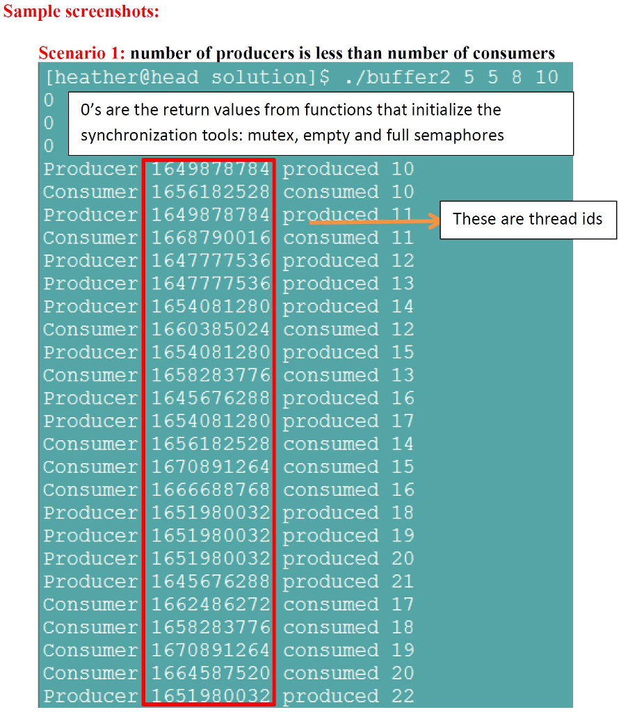 in the textbook, the Producer-Consumer Problem, and finish it using Pthreads only
