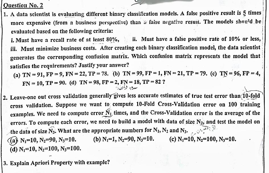  manual solution 1. A data scientist is evaluating different binary classification