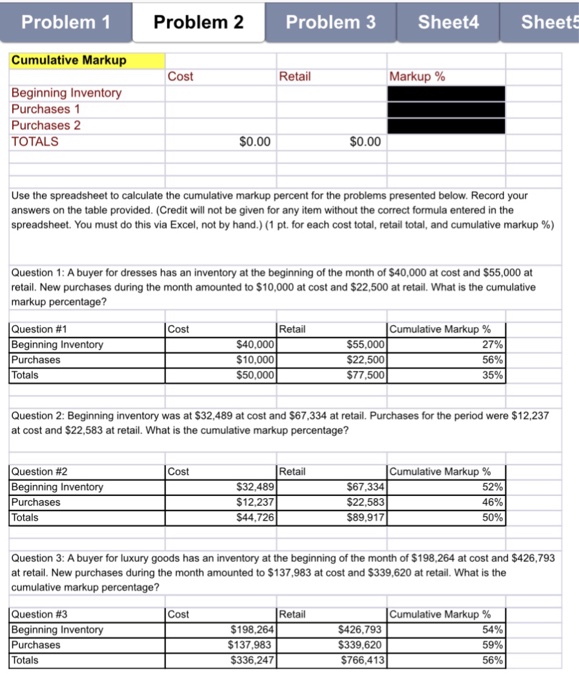 Calculating Markup Percent Cost Markup % Retail In the above spreadsheet, enter