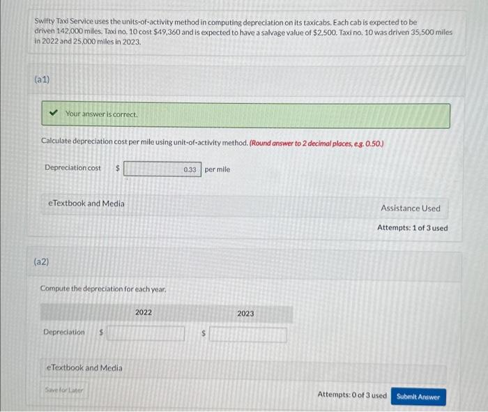  Swifty Taxi Service uses the units-of-activity method in computing depreciation on