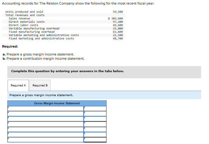 Requlred: . Prepare a gross margin income statement. b. Prepare a