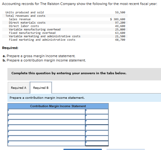 contribution margin income statement. Complete this question by entering your answers in