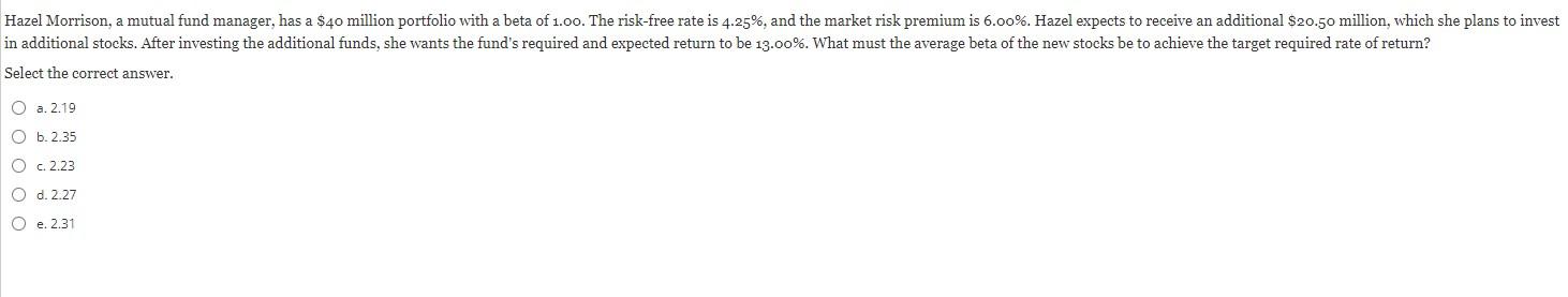  Select the correct answer. a. 2.19 b. 2.35 c. 2.23 d.