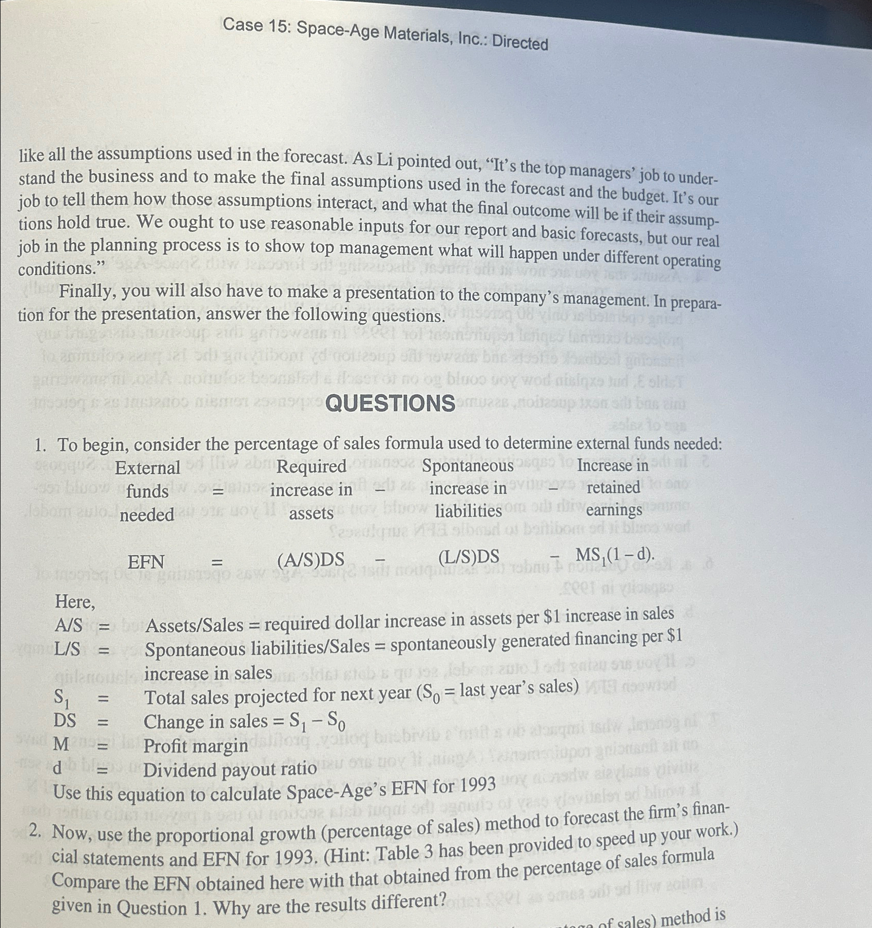  Case 15 Case 37 Space-Age Materials, Inc. Financial Analysis and Forecasting