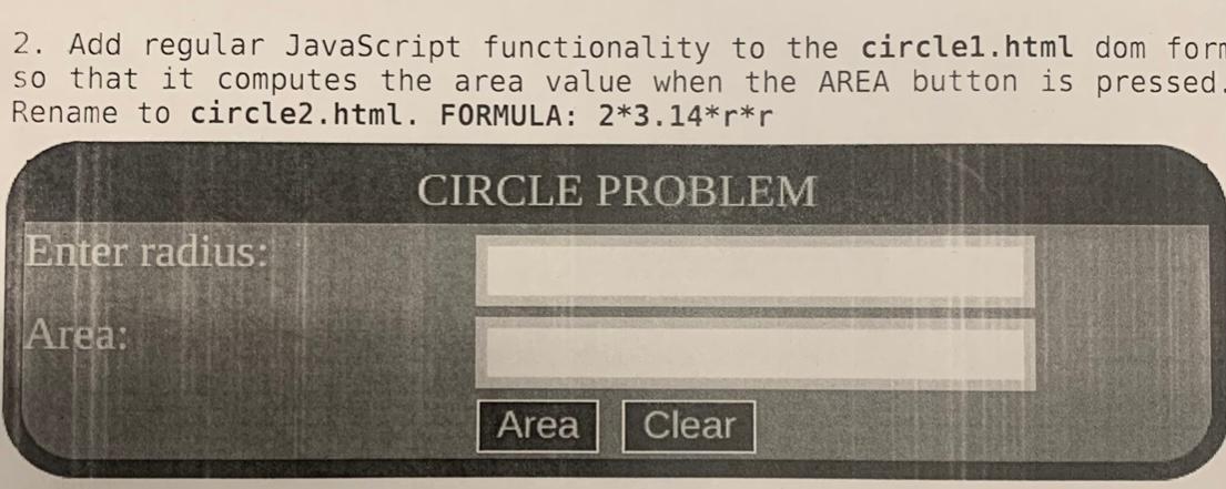  2. Add regular JavaScript functionality to the circlel.html dom forn so
