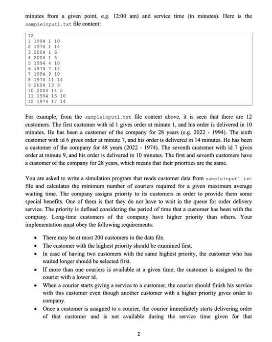 write all the class needed and have the output by read the