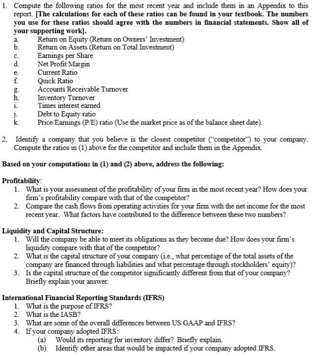  a. C. e. 1. Compute the following ratios for the most