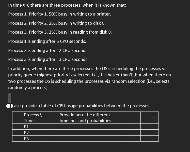  In time t=0 there are three processes, when it is known