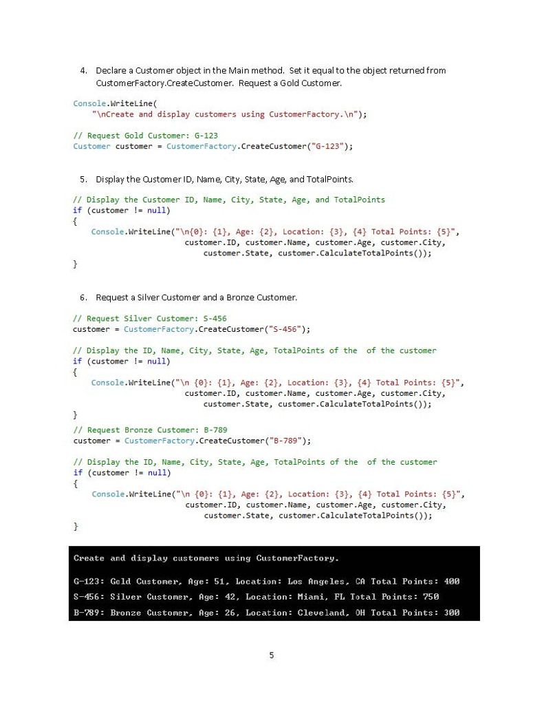 developing a customer factory that creates customer objects. A null customer object