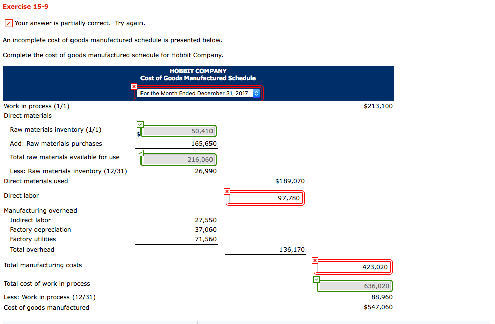  Exercise 15-9 Your answer is partially correct. Try again An incomplete