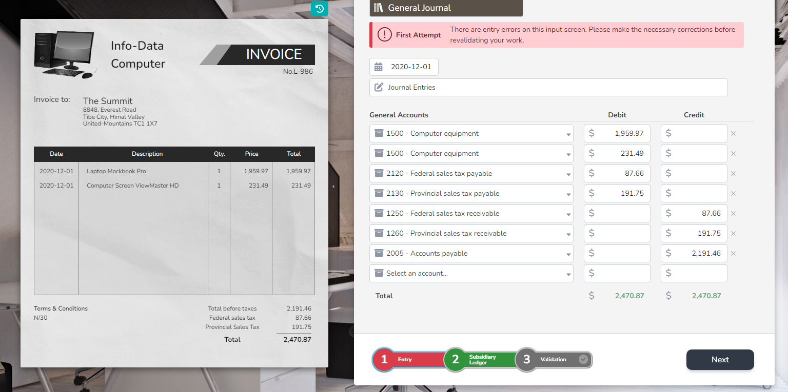  Info-Data First Attempt There are entry errors on this input screen.
