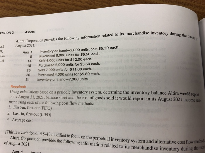 inventory cost ? during the month di ECTION 2 Assets Altira Corporation