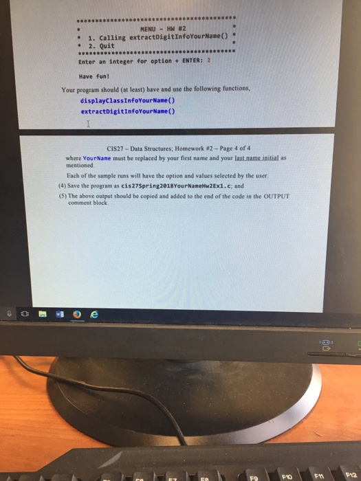 2017 (1) Write a C menu program with call to functioas to