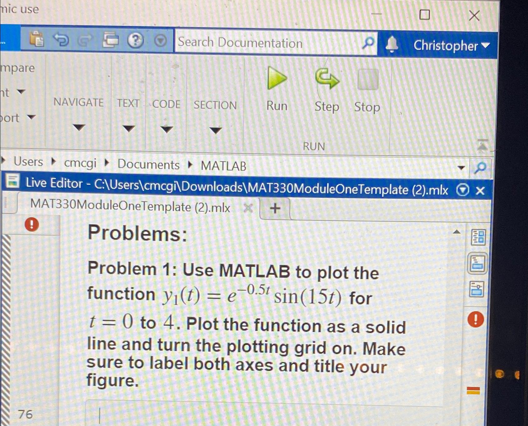  Christopher NAVIGATE TEXT CODE SECTION Run Step Stop Users cmcgi Documents