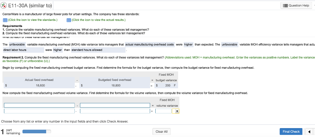 answer! TYSM W E11-30A (similar to) 3 Question Help Center Ware is