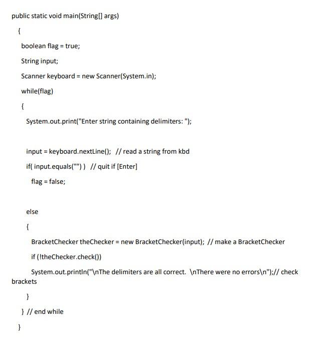 For this program, you are to write a brackets method called, check().