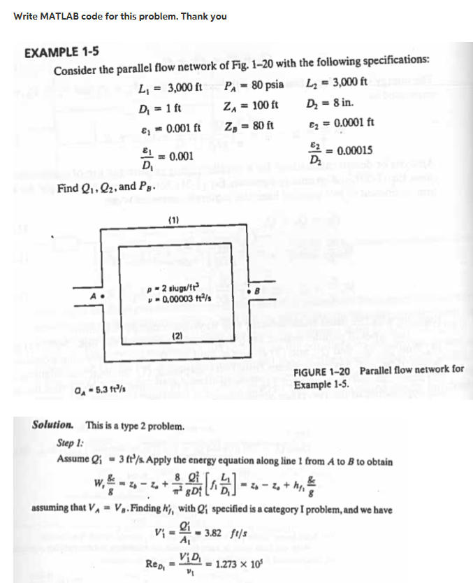 parallel flow network (please assume the data for pipe 3) MATLAB code