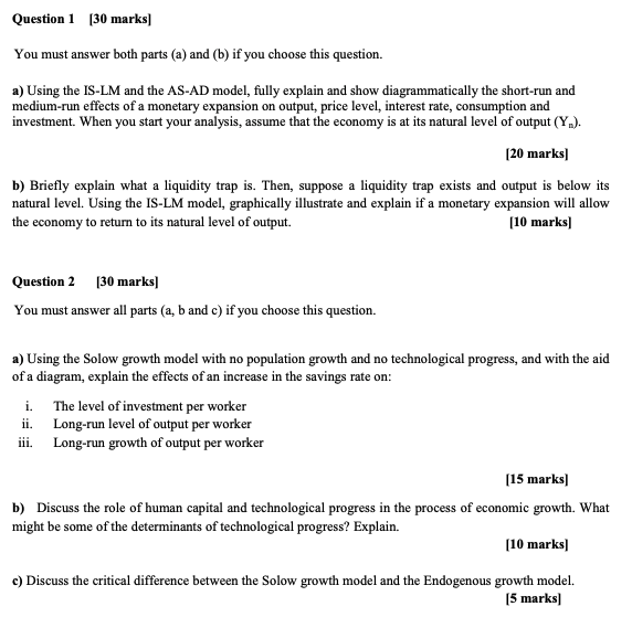  a) Using the IS-LM and the AS-AD model, fully explain and