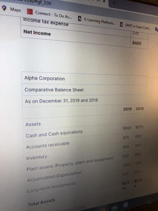 balance sheet of Alpha Corporation is given below Alpha Corporation Income Statement