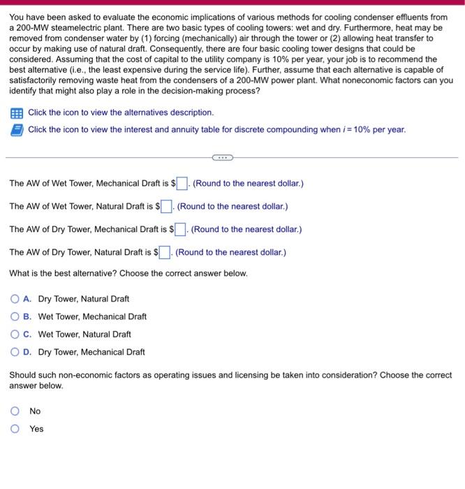 plant. There are two basic types of cooling towers. wet and moht