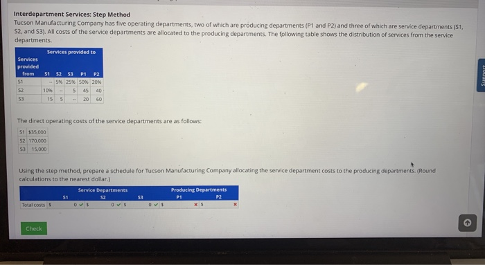  Interdepartment Services: Step Method Tucson Manufacturing Company has five operating departments,