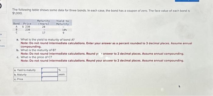  ok t nces The following table shows some data for three