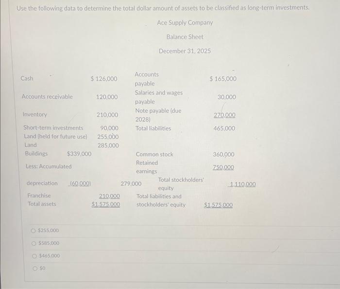  Use the following data to determine the total dollar amount of
