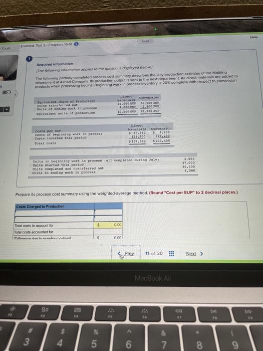  Help Enabled Test 2 - Chapter 16-O Required information The log