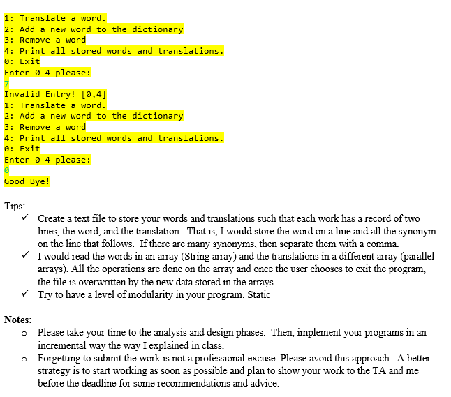 reads an English word from the user and prints the possible translations