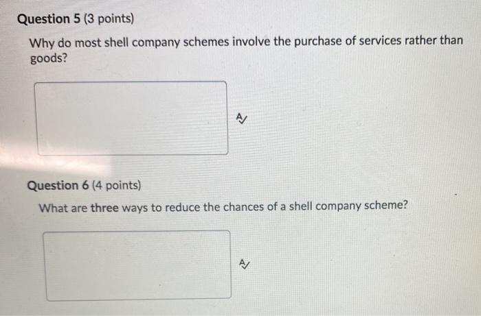  Question 5 (3 points) Why do most shell company schemes involve