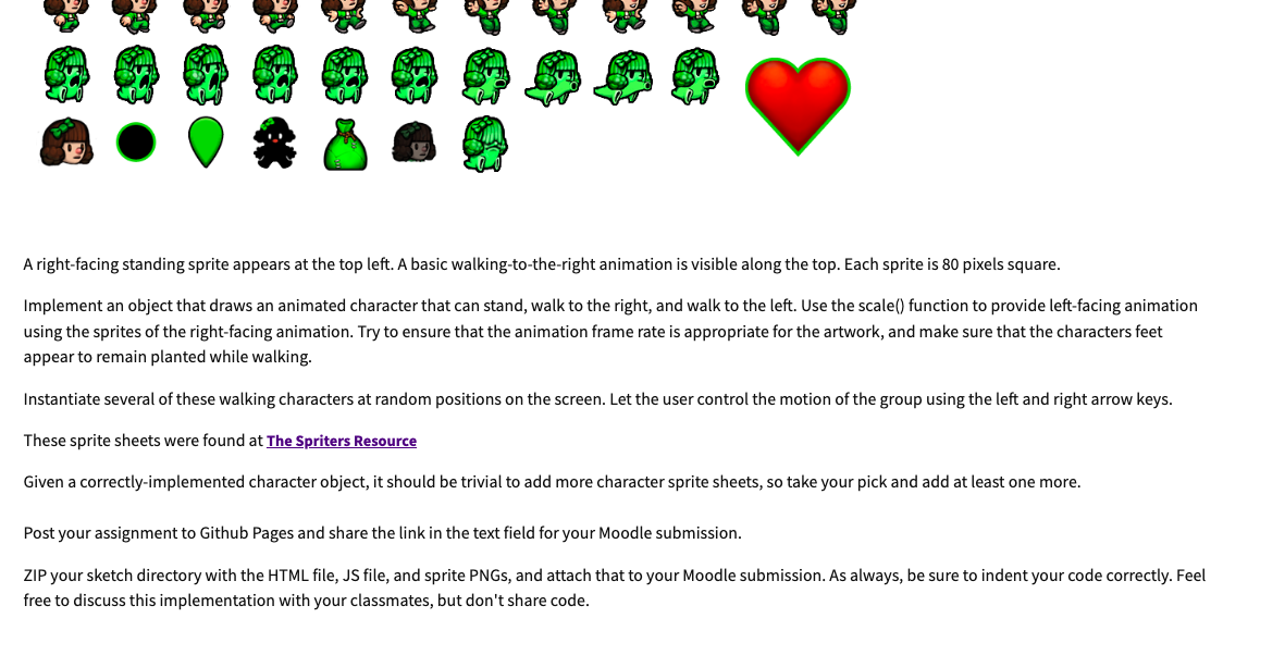 right-facing standing sprite appears at the top left. A basic walking-to-the-right animation