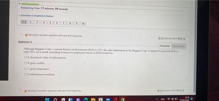 9 10 Moving to another question will save this response Que of