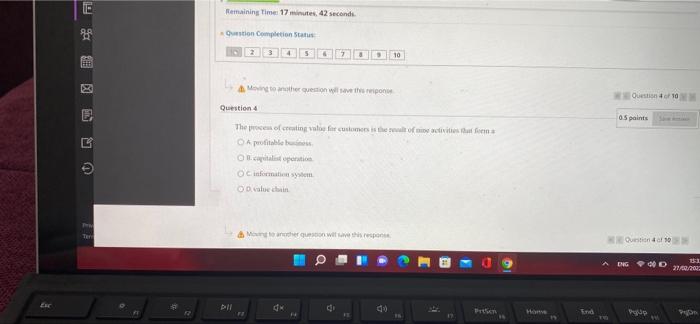 10 Question 2 s points In a manufacturing company, one activity within